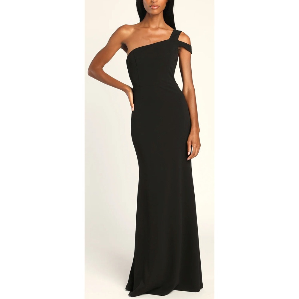 NWT Lulus Make an Entrance Black One-Shoulder Mermaid Maxi Dress Sz XL